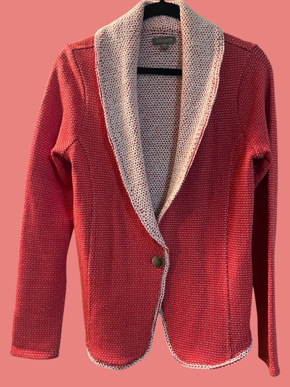 Lilla P / Easy Button Shawl Collar Sweater Blazer / Red Marled Cotton / S